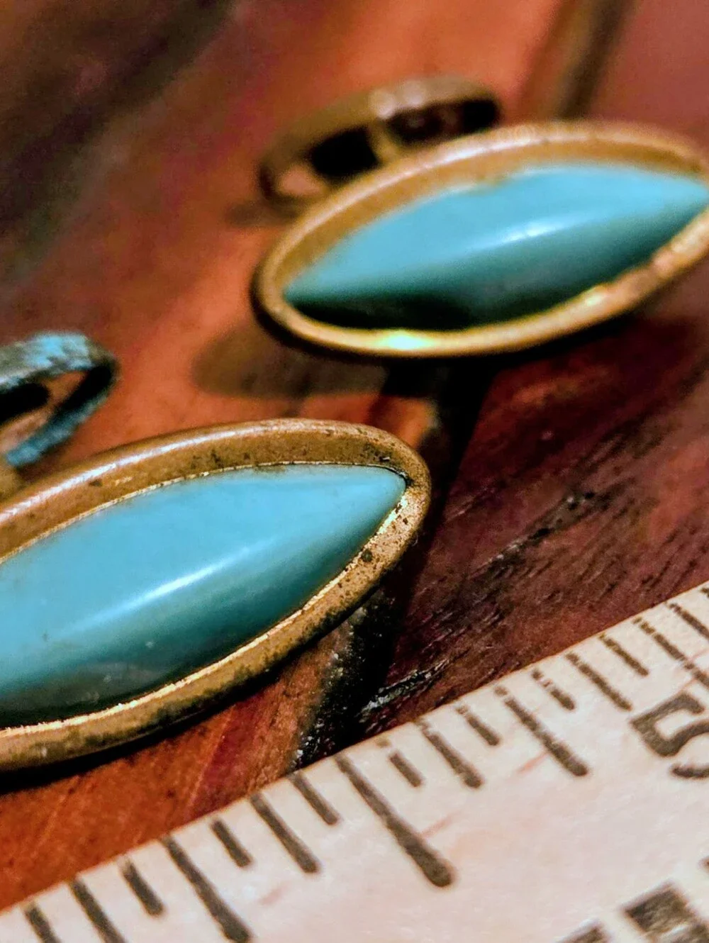 Antique Turquoise Marquise Cufflinks for Men - Classic Brass Finish